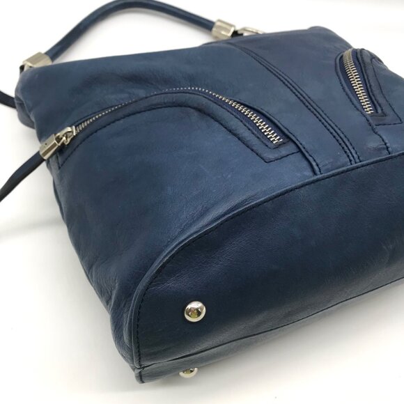B. Makowsky Blue Leather Double Zipper Shoulder Bag - Picture 6 of 12